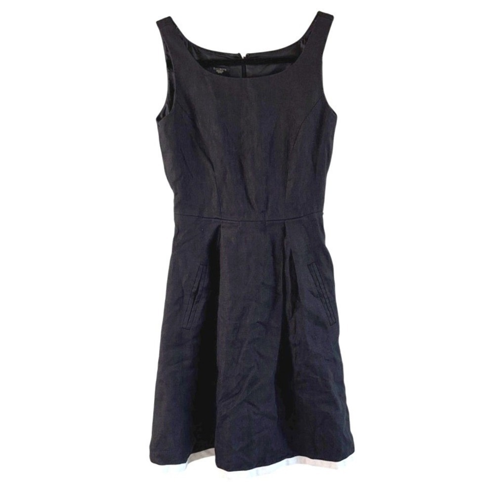 Talbots Black Sleeveless Midi Dress Fit Flare Pleated White Hem Trim 2P Consign